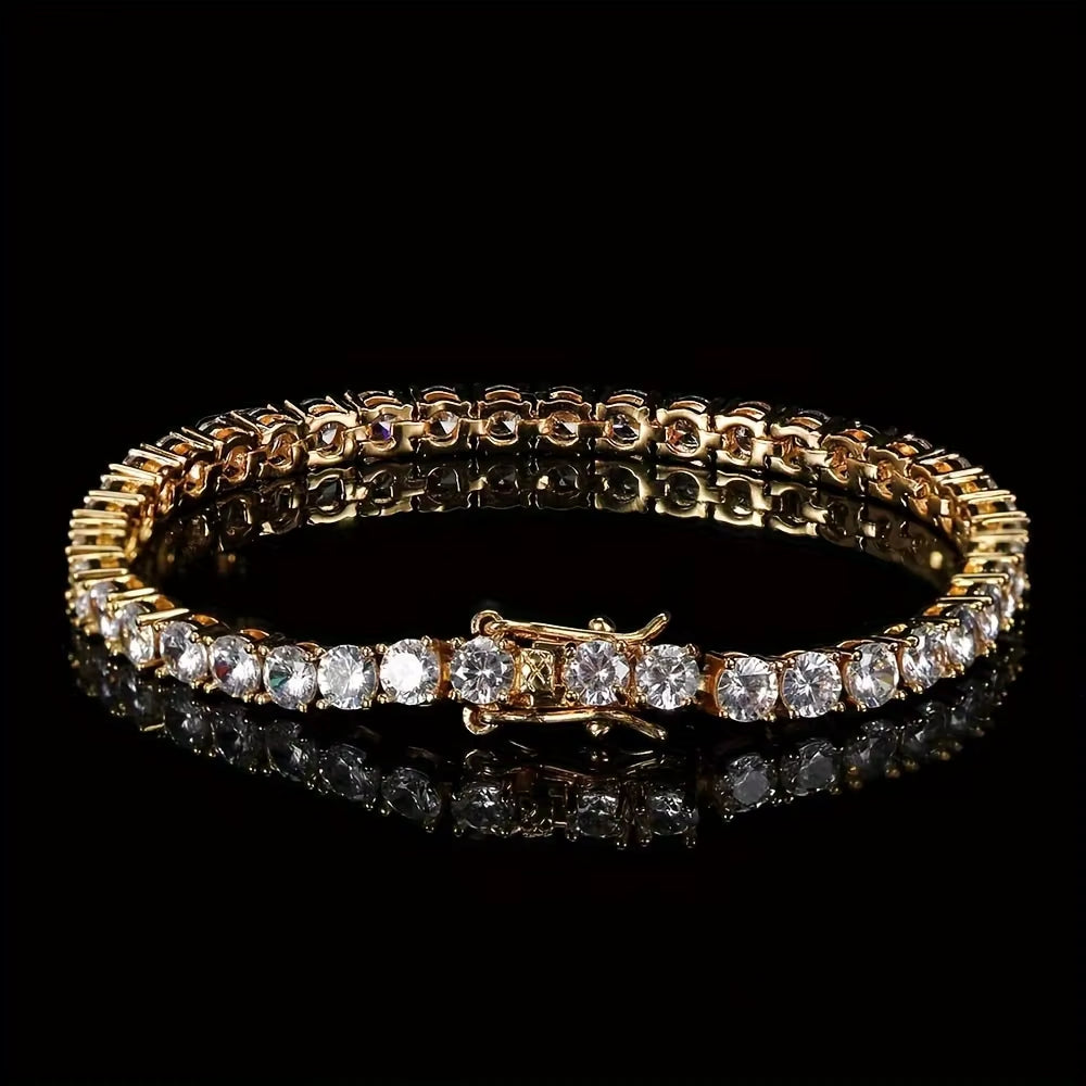 New Pure Copper Tennis Chain Bracelet - Zirconia Hip Hop Jewelry for Men & Women (Anti-Tarnish, Christmas/Halloween Gift)