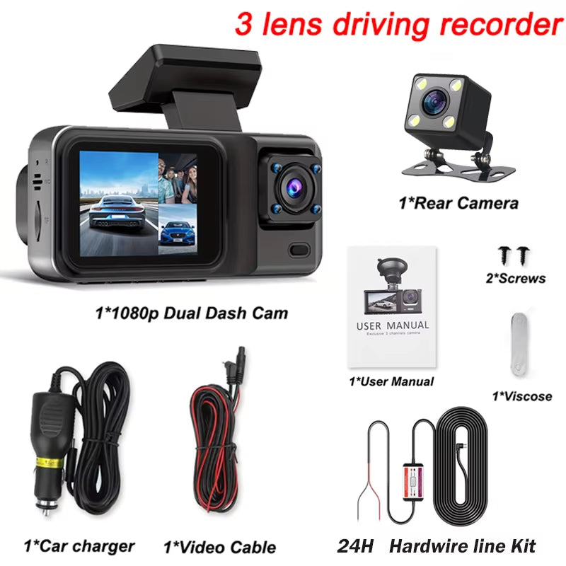 3 Channel Dash Cam for Cars Camera Black Box 3Ch/2Ch 1080P Video Recorder Rear View Camera for Vehicle Car DVR Car Accessories
