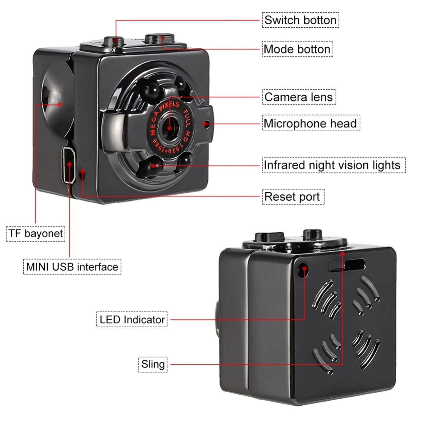 Mini Video Camera Infrared Night Vision Small Outdoor Sports Camera for Dogs Pet Track Recorder Rechargeable Sports DV for Cats