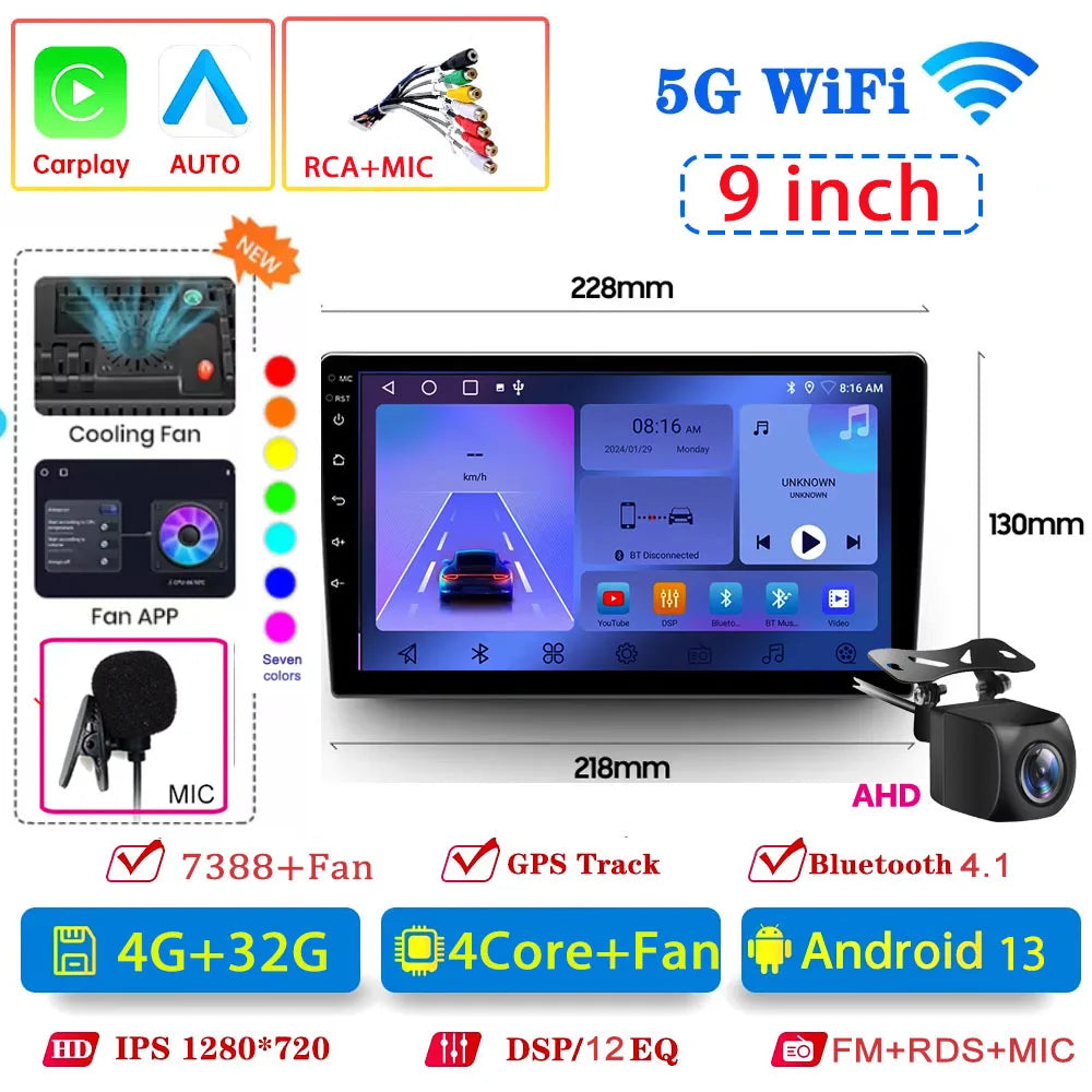 Android 14 4G 64G Multimedia Car Radio Carplay Auto Player GPS Navigation for Toyota Hyundai Nissan Kia LADA FIAT VW 9 10 Inch