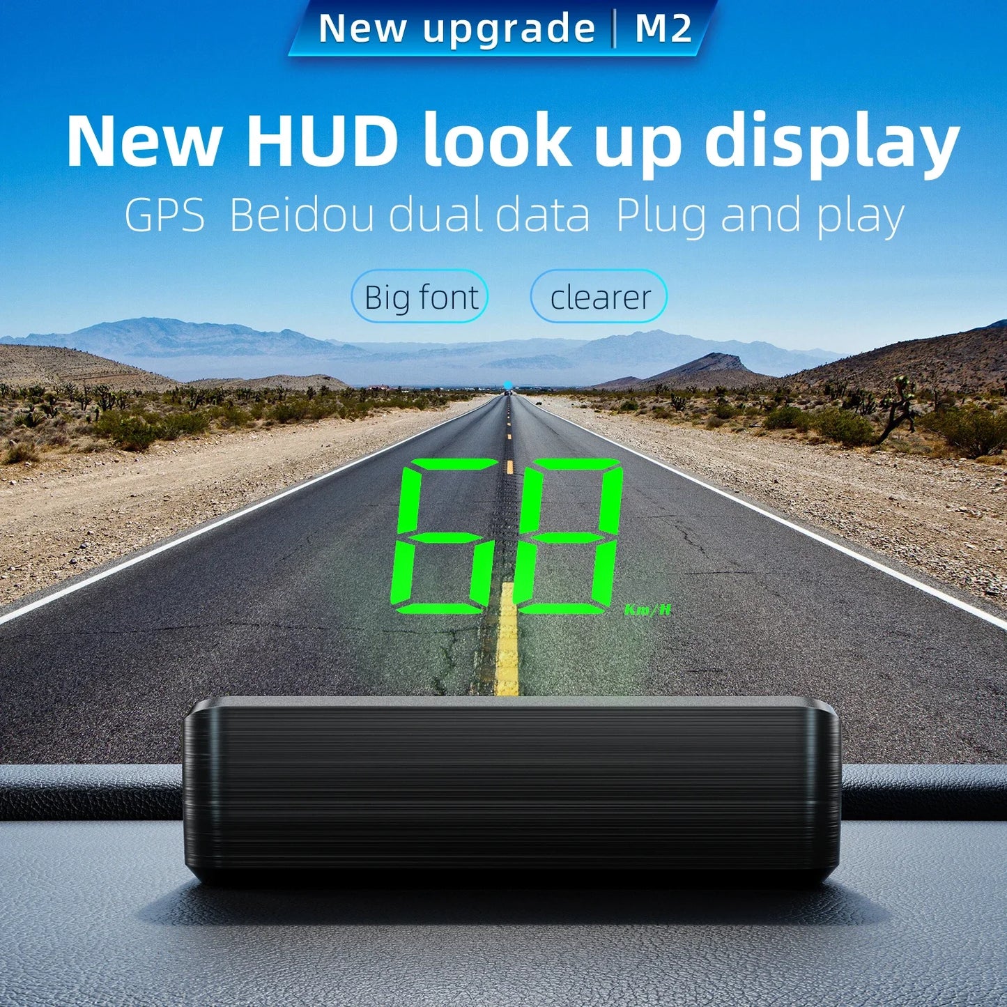 Head up Display M2 GPS HUD Car Universal Speedometer KMH USB Cable Plug & Play GPS & Beidou Dual Satellite System