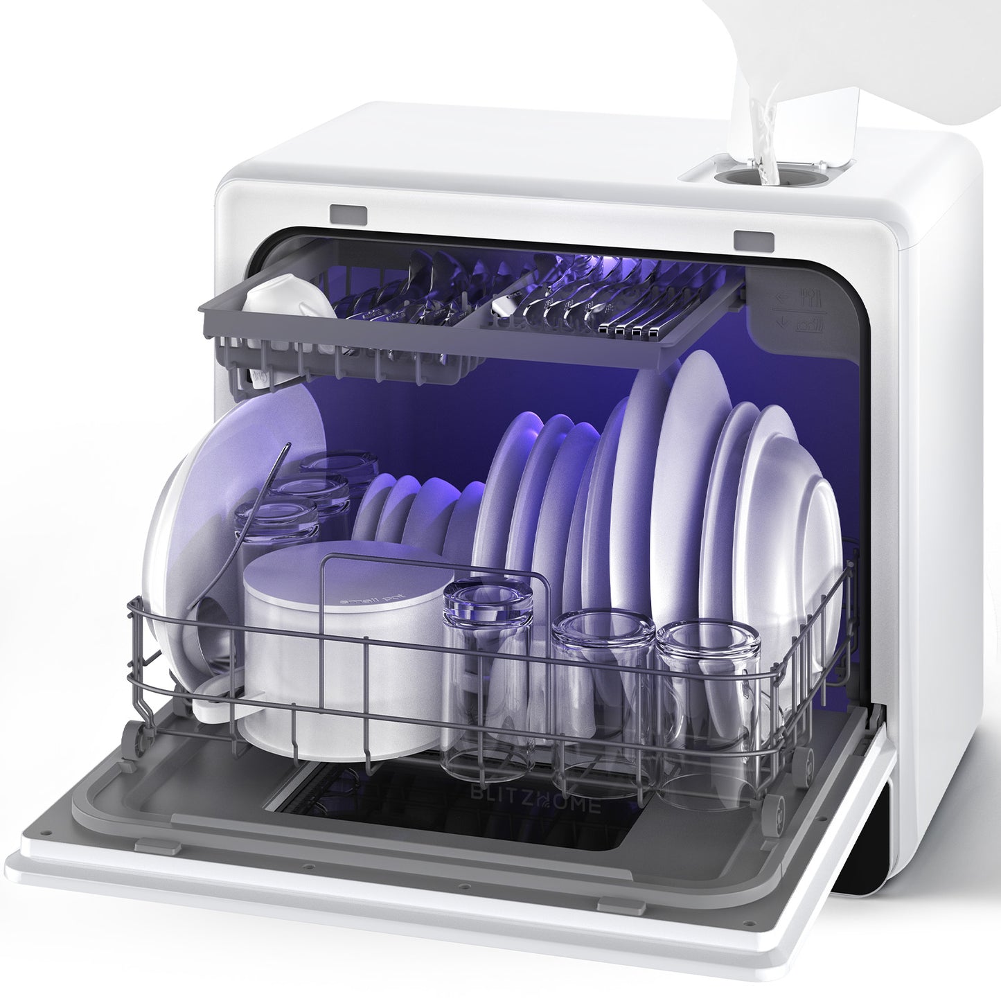 Blitzhome® BH-6-CDW Portable Countertop Dishwasher with 5.2L Built-In Water Tank 9 Programs PTC Hot Air Drying 3D 360° 3 Sprayers Water-Saving