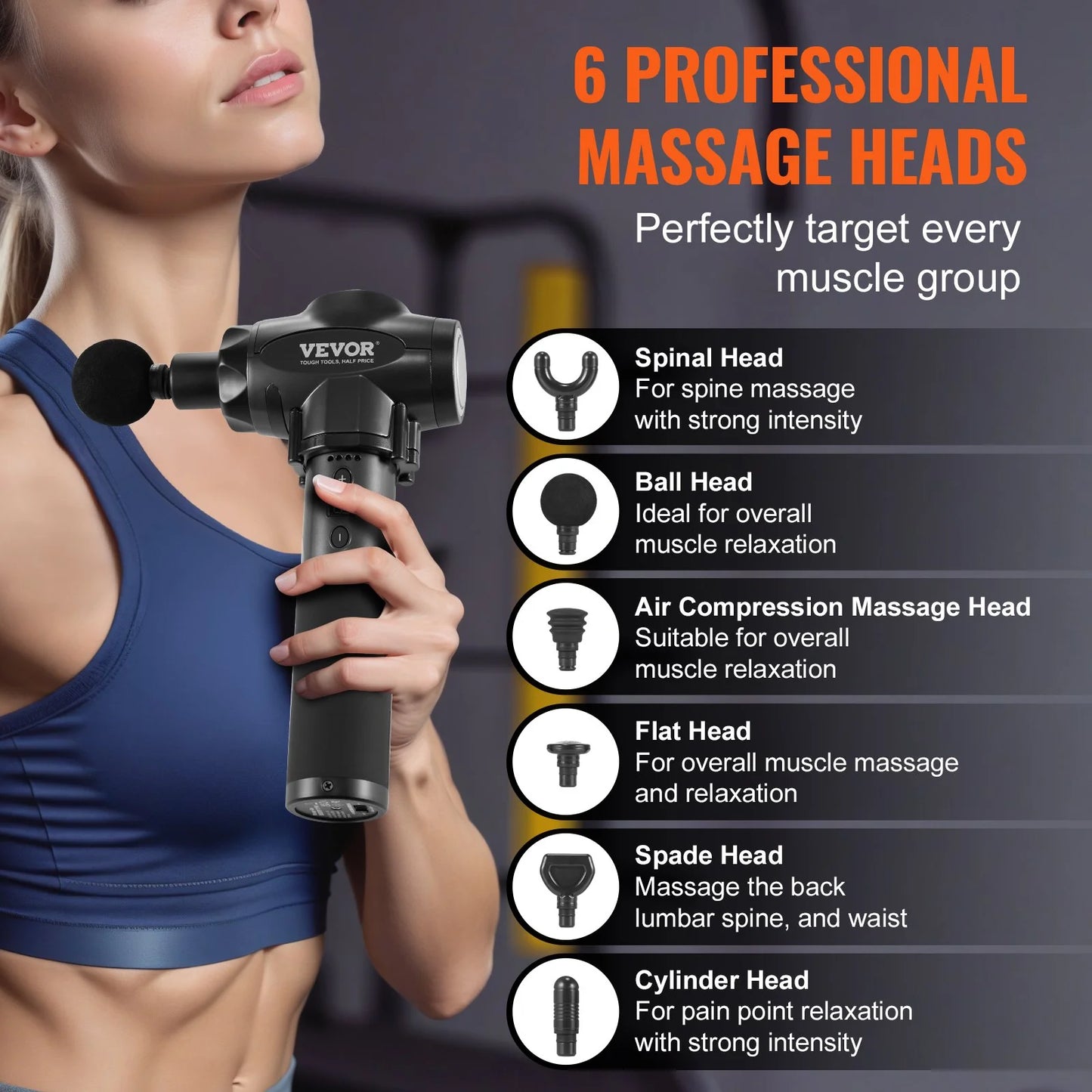 Massage Gun Deep Tissue with 9 Speed Levels & 6 Massage Heads, 24V 2500Mah Batteries, Percussion Muscle Massager for Athletes, Handheld Electric Massage Gun for Pain Relief, Muscle Relaxation