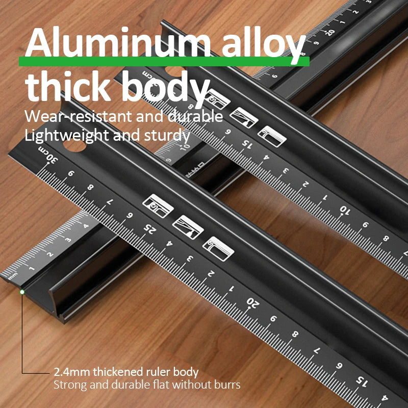 20/30/45Cm Multifunctional High Precision Aluminum Alloy Straight Ruler anti Cutting Hands Marking Ruler for Drawing Measuring