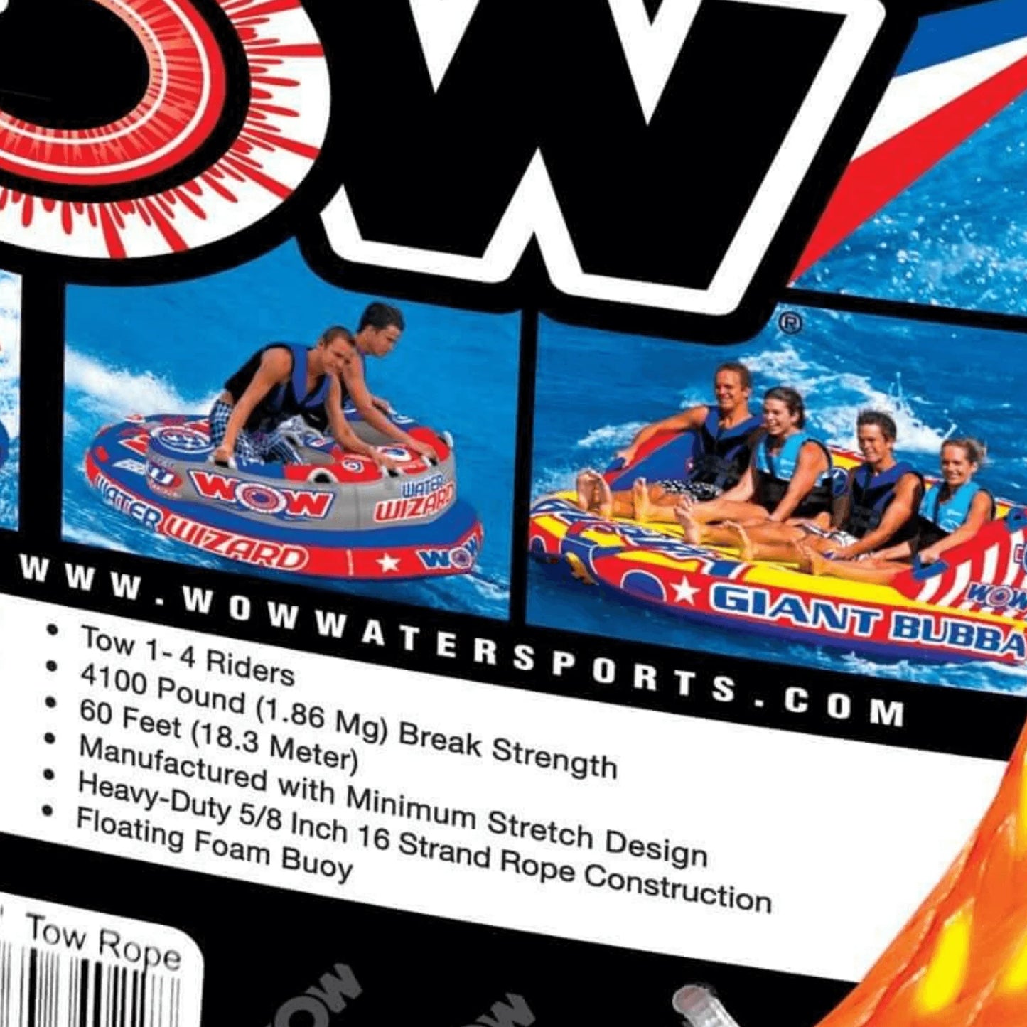 WOW Watersports 4K 60' Tow Rope W Floating Foam Buoy