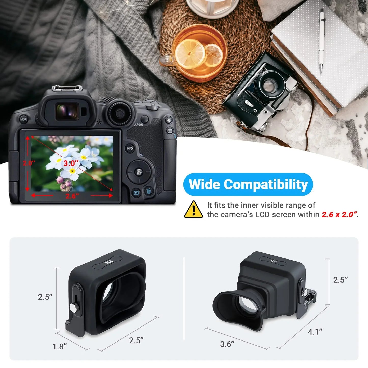 JJC 3X LCD Viewfinder Camera Extender Eyecup Eyepiece Collapsible Fit 3.0" Screen for Nikon Z30 Sony ZV-1 ZV-1F RX100 Canon G7X