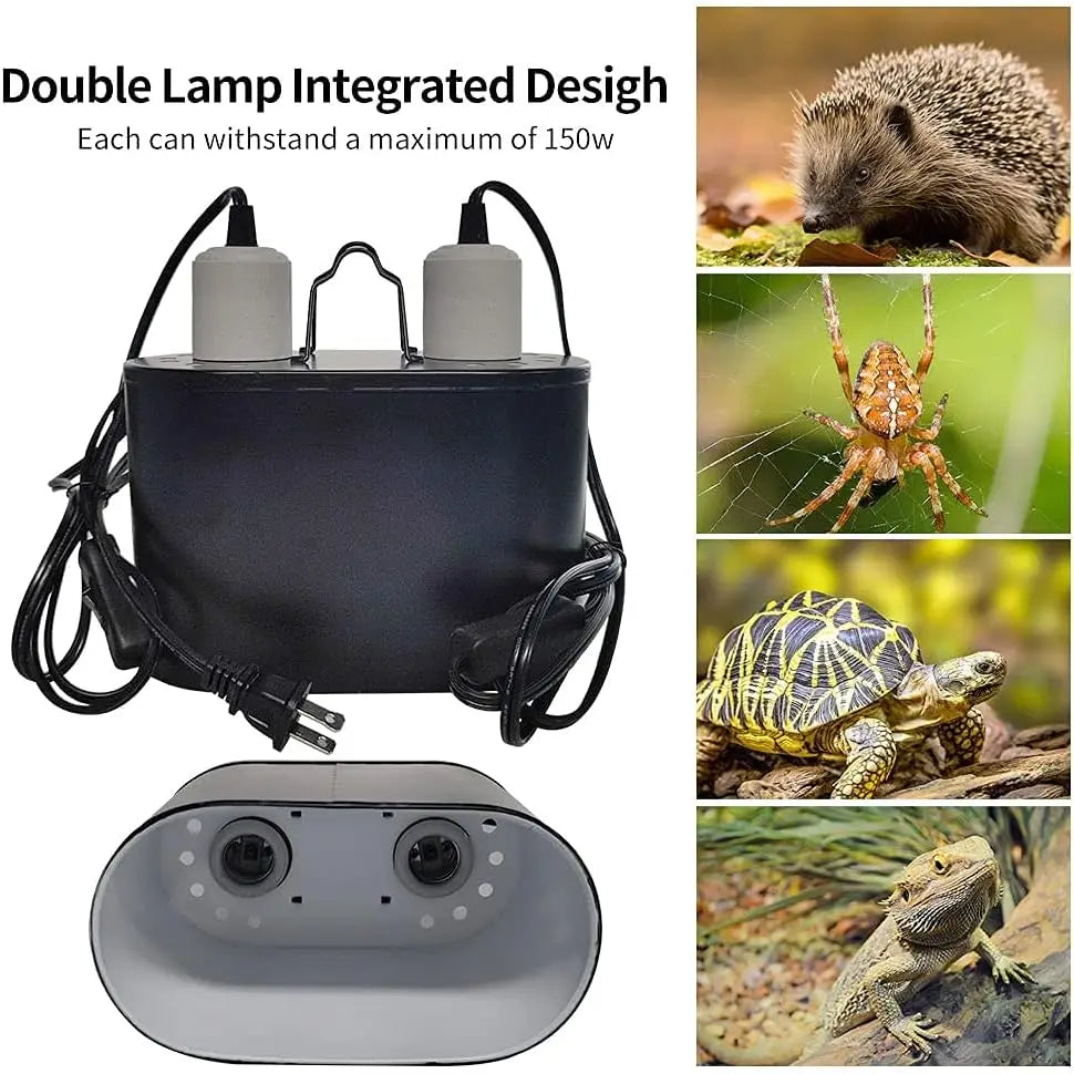 Dual Reptile Light Fixture Dual Deep Heat Lamps UVB Light Fixture for Reptiles Dome Heat Lighting Lamp Combo Kit