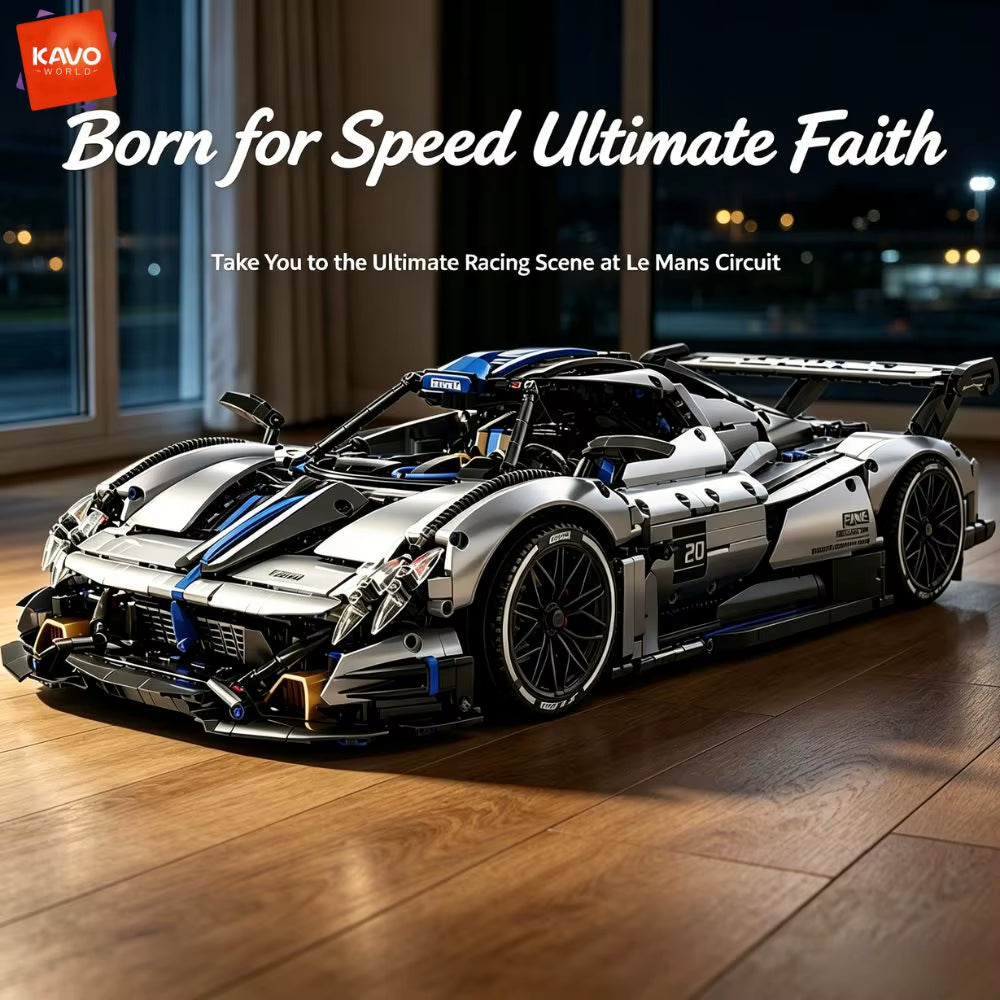 KAVOWORLD 3526-Piece Silver Blue Super Sports Car Building Blocks Set 1:8 Scale MOC DIY Assembly Model for STEM Education and Home Decor - Ideal Gift for Teens for Birthdays and Christmas