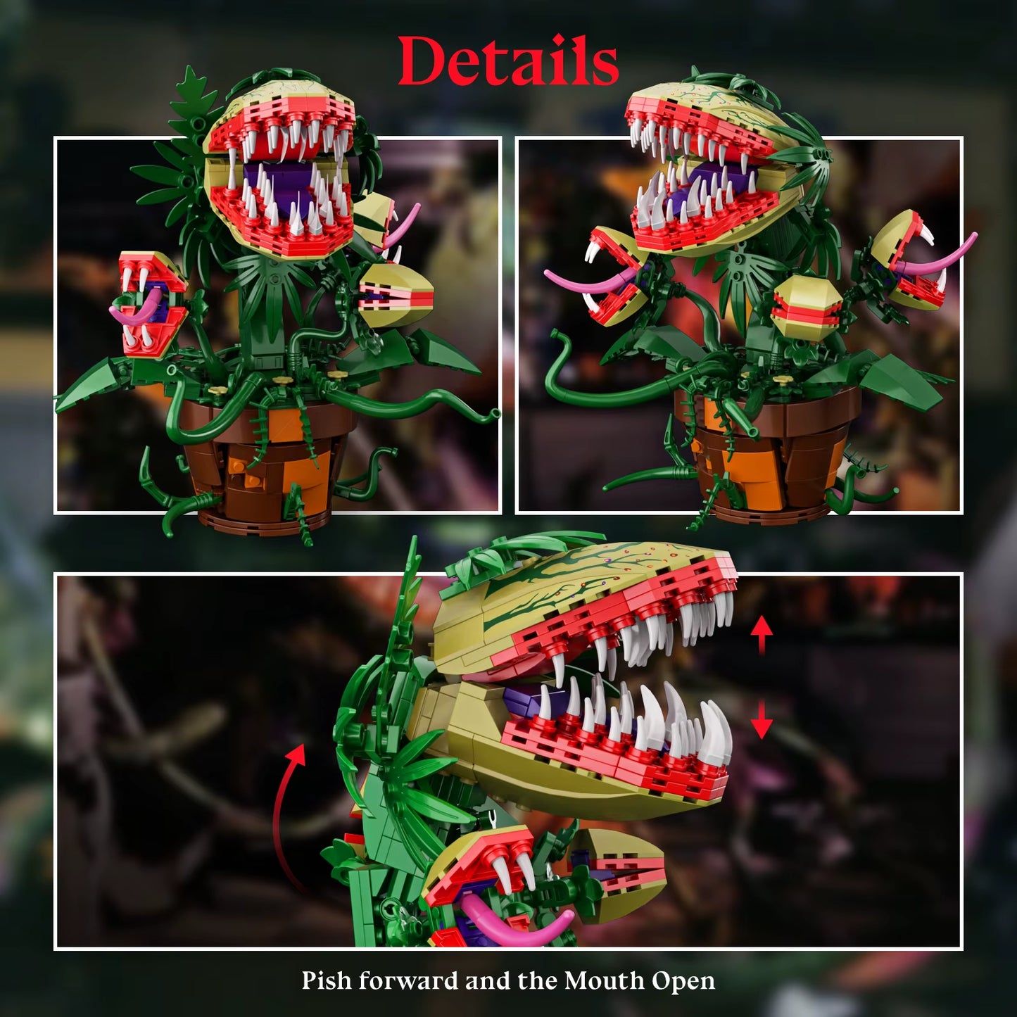 Piranha Plant Audrey II 2 Building Blocks Set Horrors Flower Shop Decoration Halloween Christmas Gift for Tv Film Fans(629Pcs)