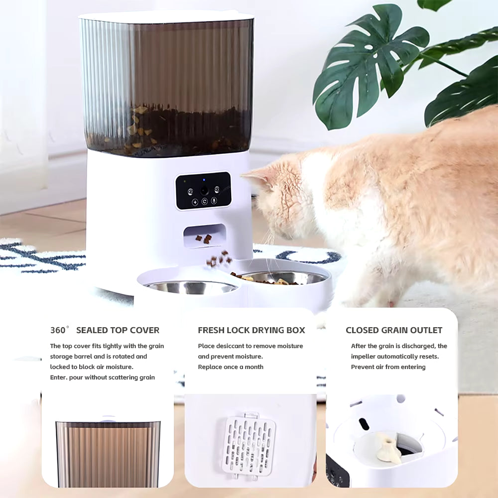 5L Pet Feeder with Camera Automatic Cat Feeder Smart Dog Food Dispenser Wifi Timing Stainless Steel Feeding Bowl(No 5V 2A Plug)