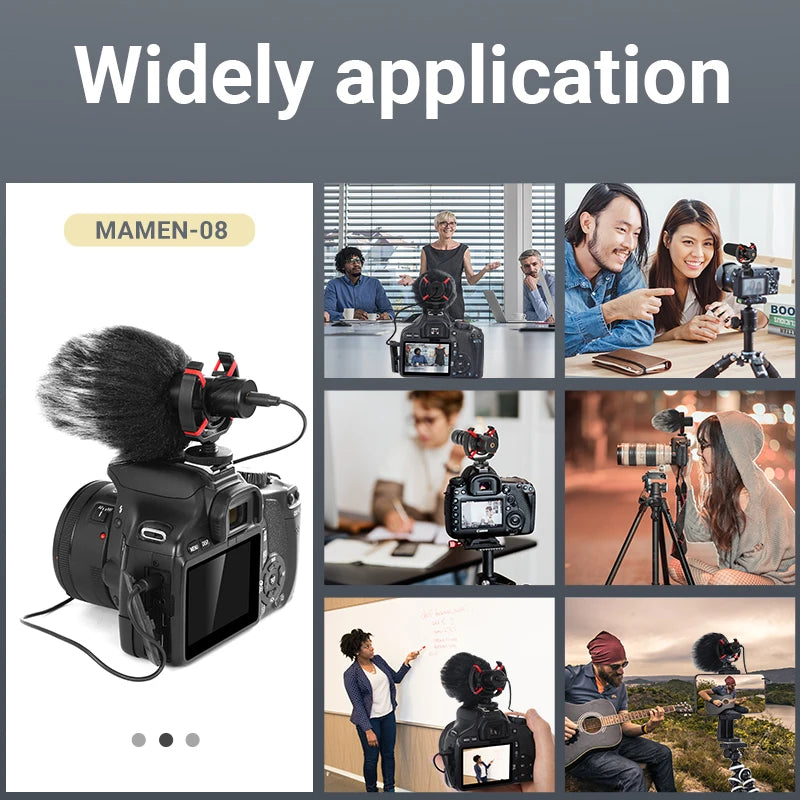 Aluminum Alloy Professional Recording Microphone with Spring Cable Plug and Play for Canon Nikon DSLR Camera Smartphone