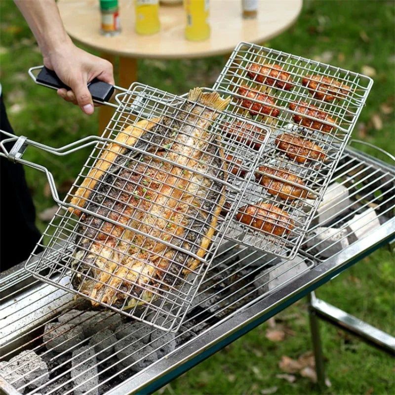 Foldable BBQ Basket Kamado Bbq Accessories Portable Dog Sling Water Gun Stainless Steel Removable Handle Steak Grill Barbecue