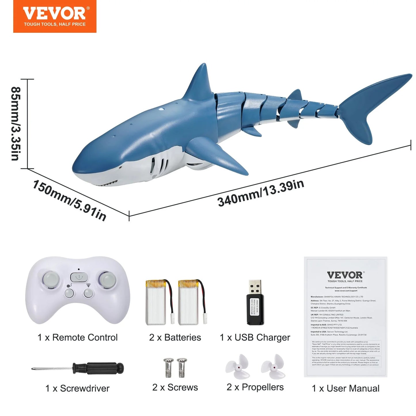Remote Control Shark Toy 2.4 Ghz High Speed RC Boat for Kids Adults Gift