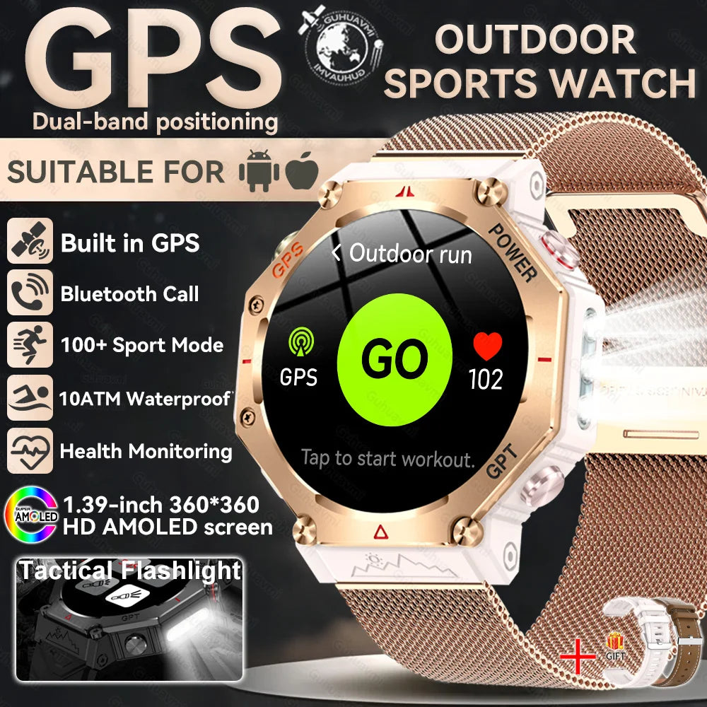2025 NEW GPS Outdoor Military Sports Watch TR-3 Compass Altimeter Barometric 10ATM Waterproof HD Bluetooth Call Smart Watch
