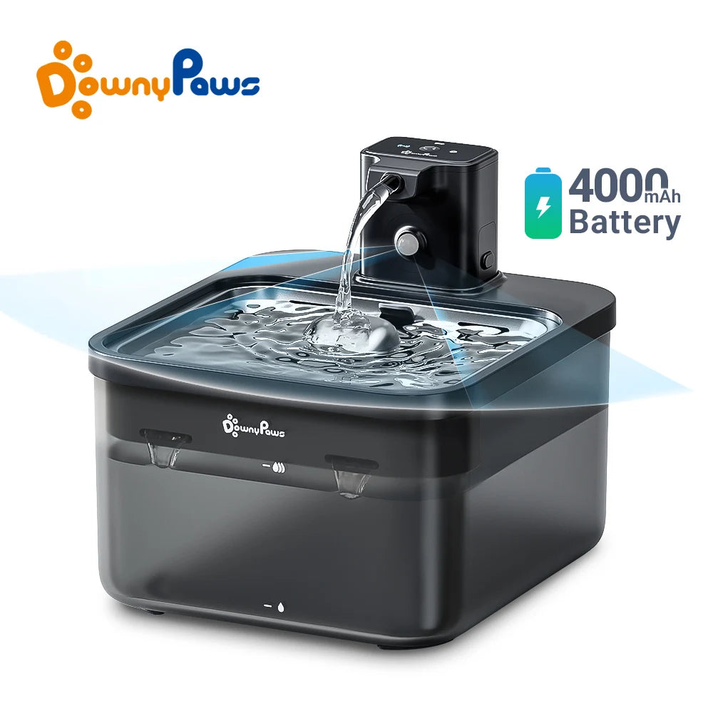 2.5L Automatic Stainless Steel Cat Water Fountain 4000Mah Wireless Pet Drinker Battery & Sensor 2 in 1 Dispenser