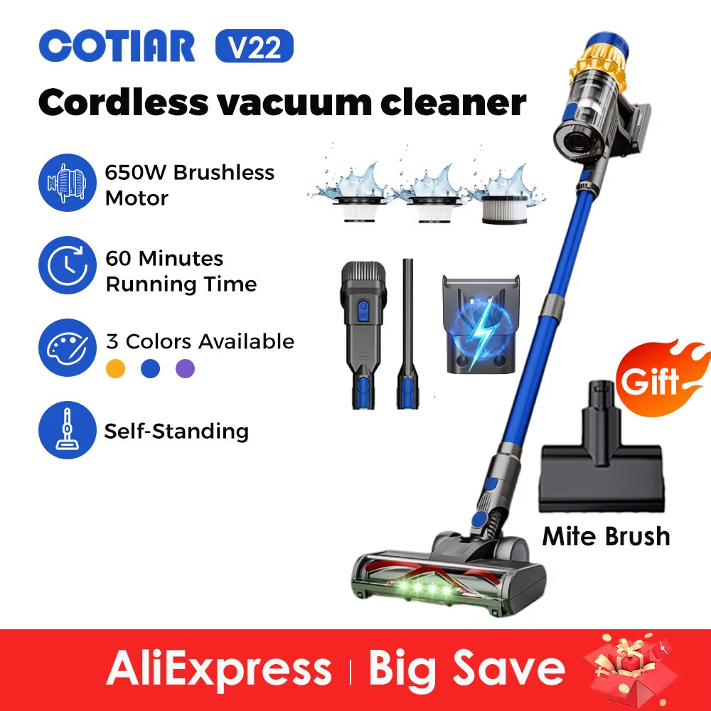 V22 Cordless Vacuum Cleaner 650W 55000PA Home Appliance Handheld Vacuum Cleaner Cleaning Supplies Removable Battery