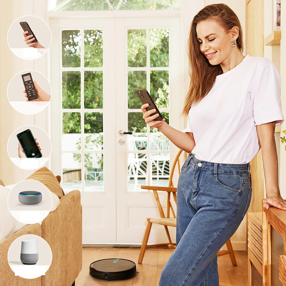 Proscenic 850T Smart Robot Cleaner 3000Pa Suction Three Cleaning Modes 250Ml Dust Collector 200Ml Electric Water Tank Alexa Google Home App Control