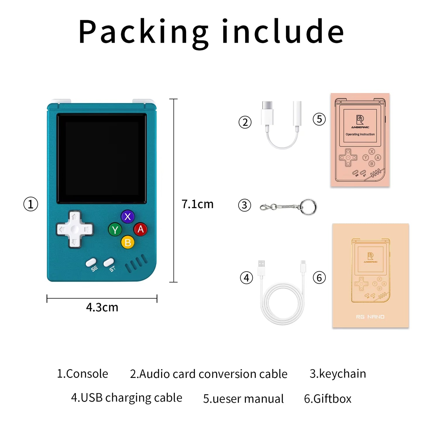 RG Nano Retro Handheld Game Console Portable Game Console Mini Aluminum Alloy with 1.54 Inch IPS Screen 64G TF