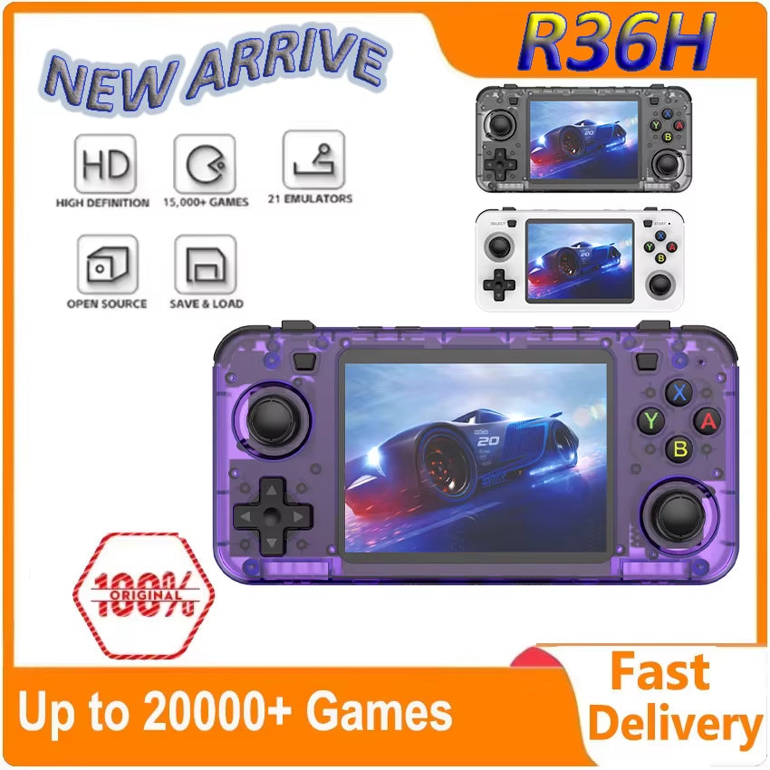 New R36H Retro Handheld Console Open-Source Linux System Classic Game Consoles 3.5 Inch IPS Screen 64G Portable Video Player