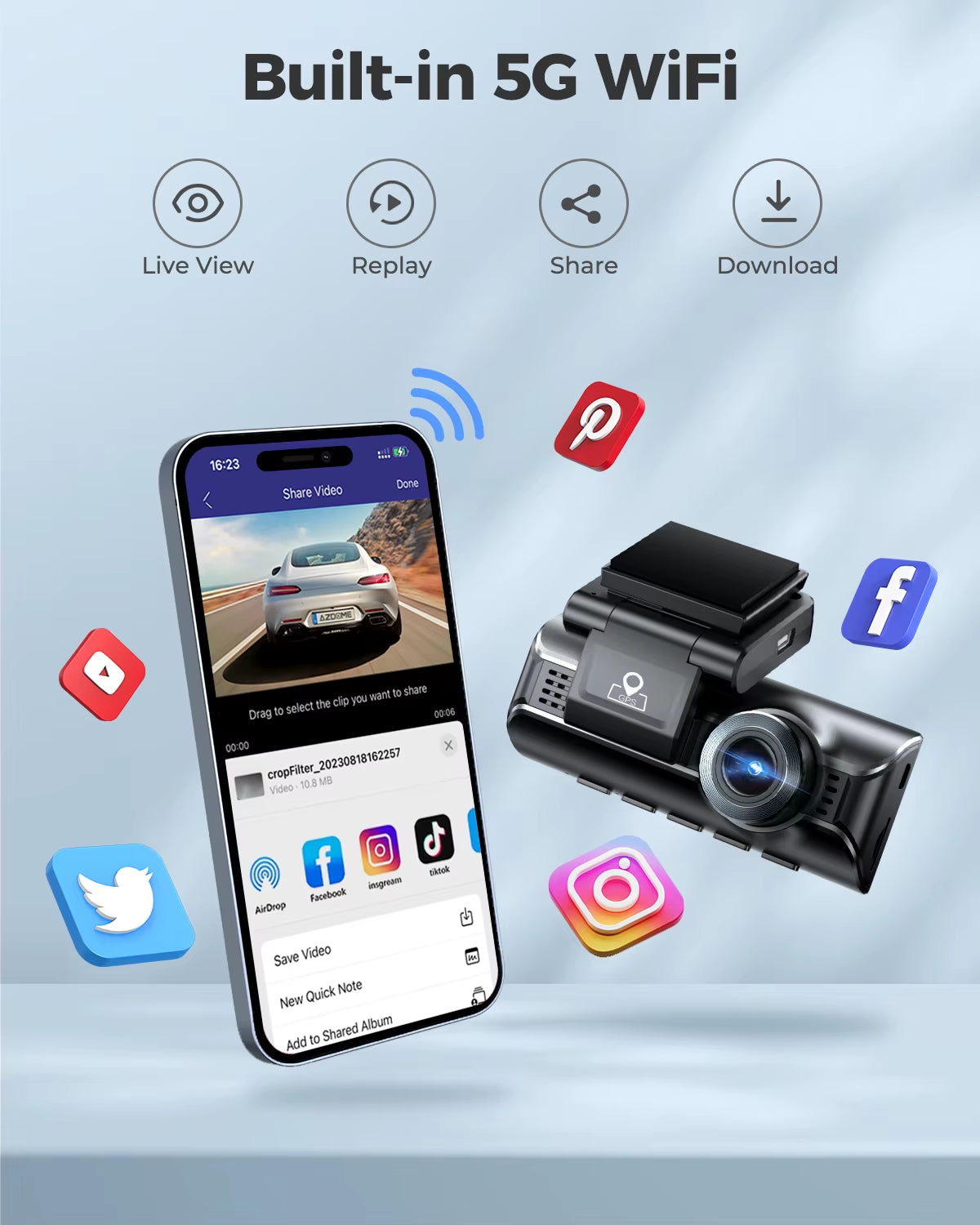 M550 Pro 5.8Ghz Wifi 2/3 Channel Dash Cam 4K+1080P Built-In GPS 3.19" IPS Screen Car DVR IR Night Vision 24H Parking Mode