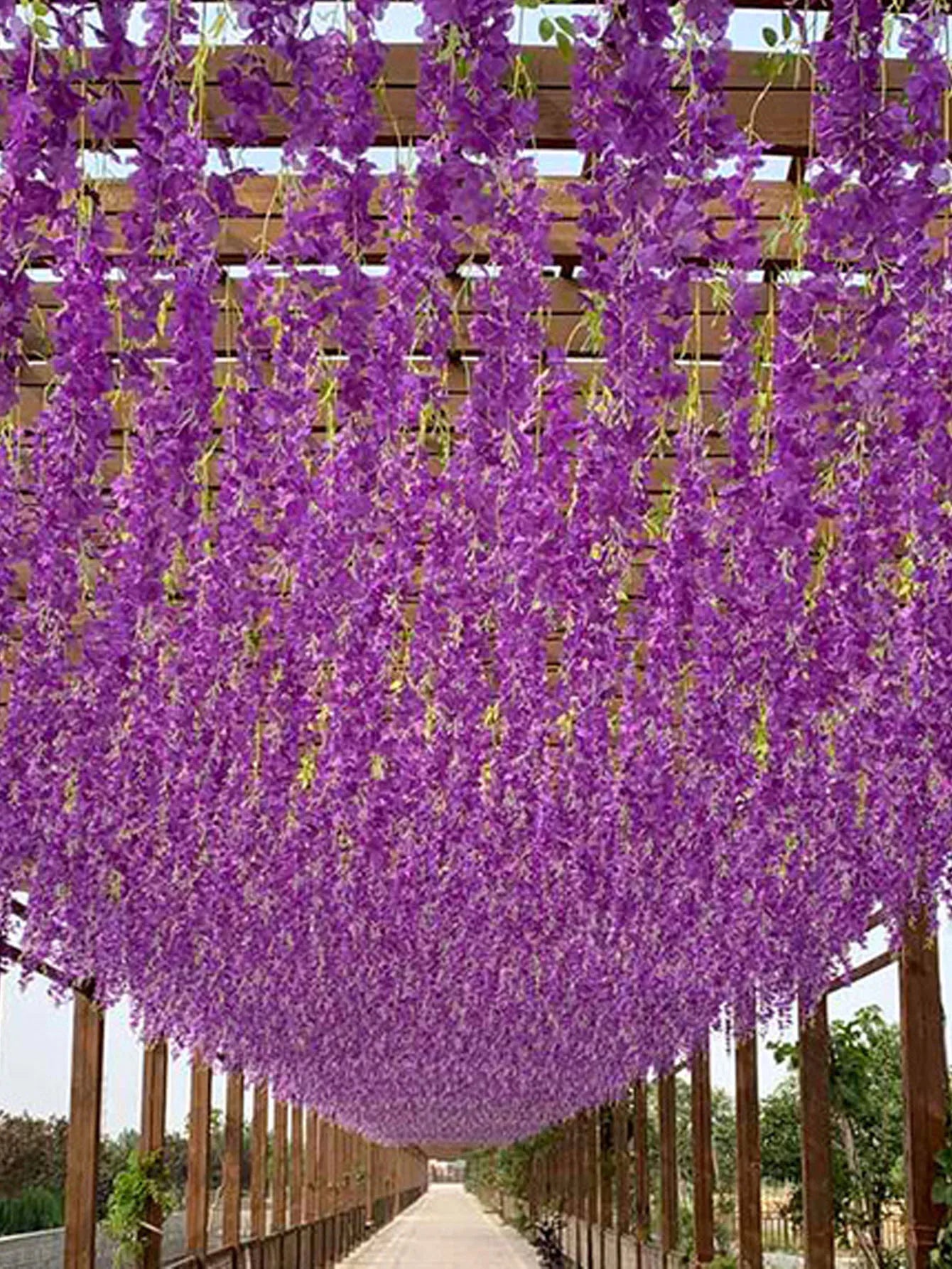 12Pcs Wisteria Artificial Fake Flower Bushy Vine Ratta Hanging Garland for Wedding Home Wall Decor Pink