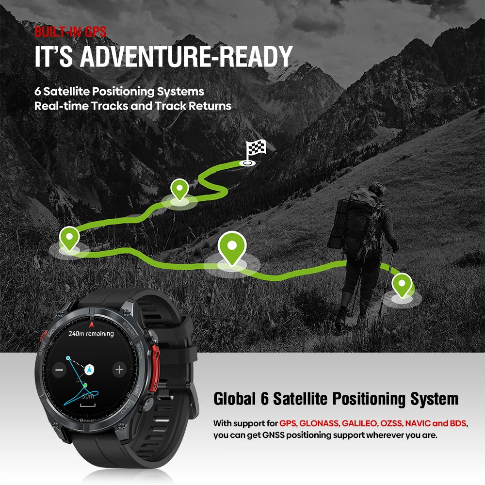 NEW 2025 Stratos 4 GPS Smartwatch 1.43" AMOLED Screen Compass Barometric Altimeter Flashlight Voice Calling Smart Watch