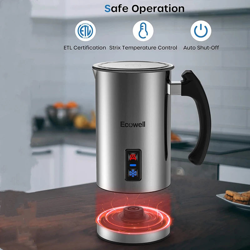 Milk Frother, Coffee Frother Electric, Automatic Hot and Cold Foam Frother, Stainless Steel Milk Steamer and Frother for Latte, Macchiato, Cappuccinos 8.1Oz/240 Ml Silver, WMMF02