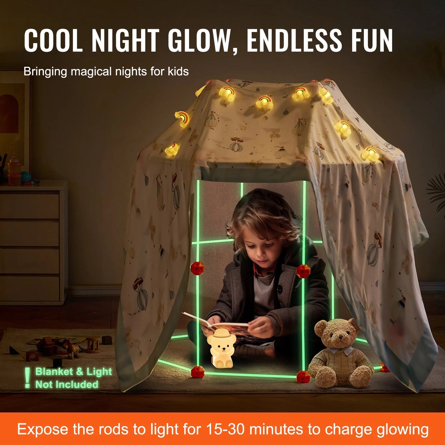 Tent Fort Building Kit for Kids Glow in the Dark STEM Construction Toy 85P