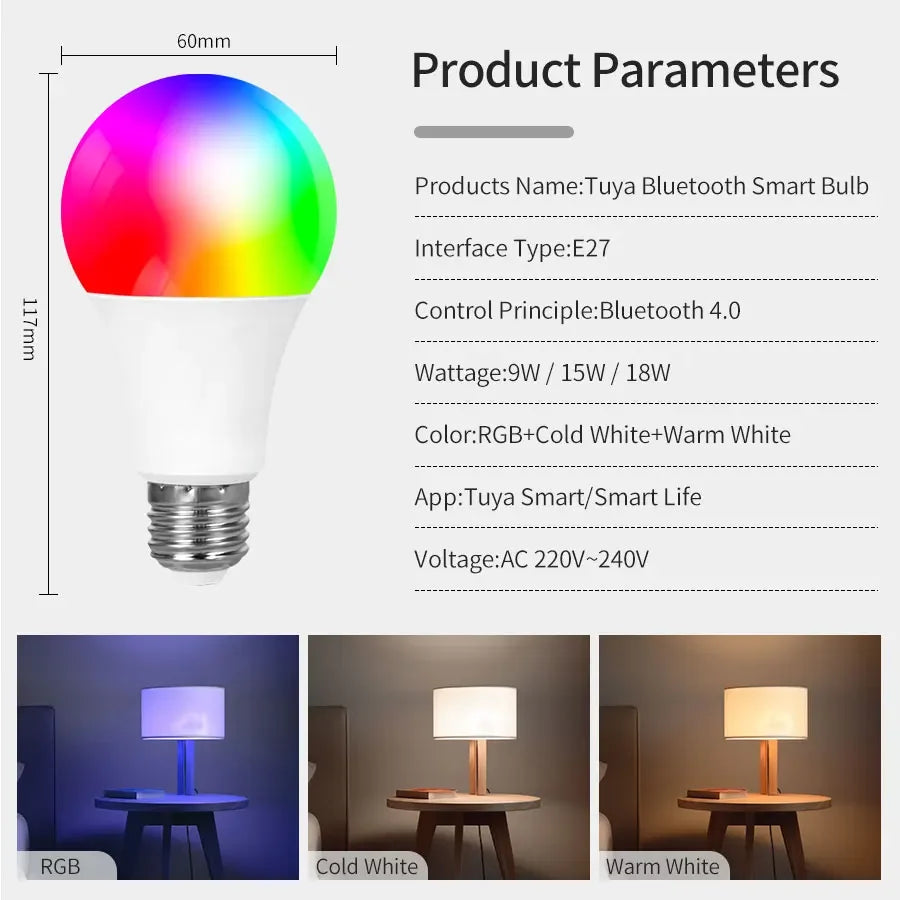 Smart LED Light Bulb E27 9W 220V Bluetooth RF Remote Group Control Smart Life RGB Spotlight for Bar Bedroom Decor Lighting