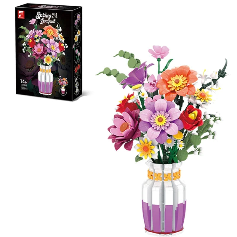 1009PCS Sunflower Building Blocks Flower Bouquet Vase Model Bricks Set Idea Home Decoration Kids Educational Toys Holiday Gifts
