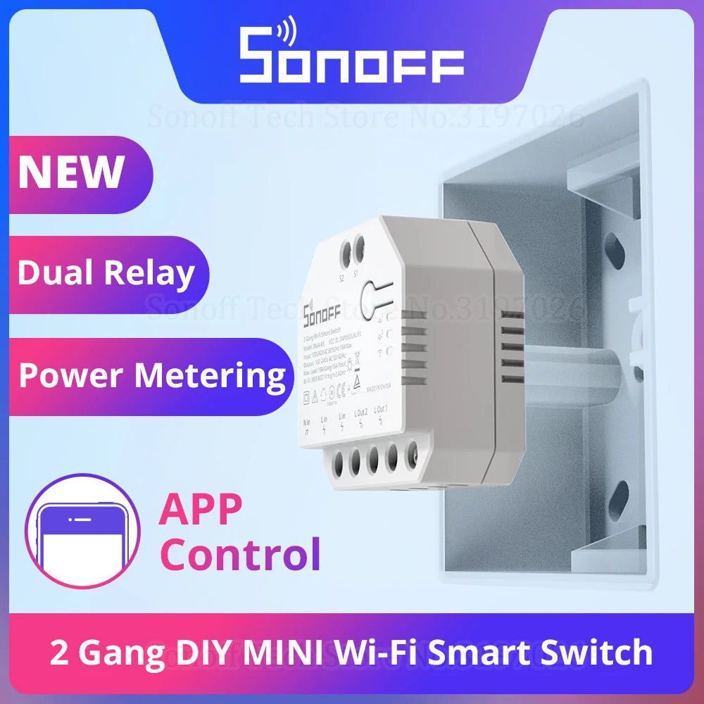 DUAL R3 2 Gang Dual Relay Module DIY Wi-Fi MINI Smart Switch Power Metering Control via Ewelink Alexa Google Smart Home