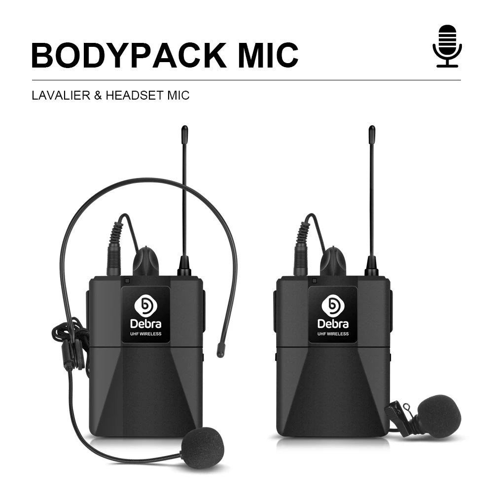 Pro UHF 4 Channels Wireless Microphone System with 4 Bodypack Lavalier Headset Portable Mic for Karaoke Church Party