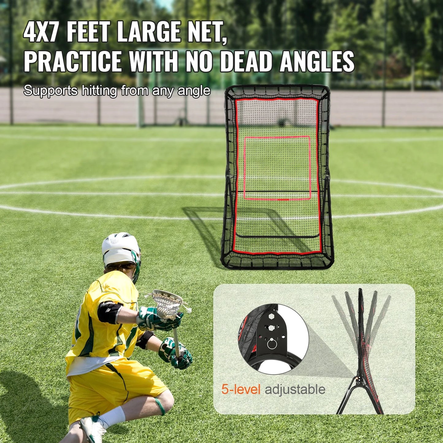 Lacrosse Rebounder for Backyard, 4X7 Ft Volleyball Bounce Back Net, Pitchback Throwback Baseball Softball Return Training Screen, Adjustable Angle Shooting Practice Training Wall with Target