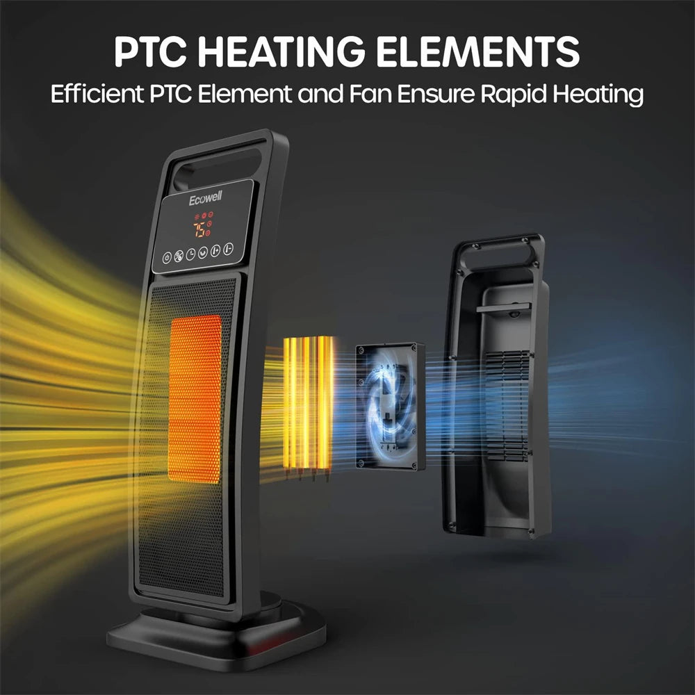 Ecowell 21" Tower Heater with Remote 2000W Ceramic Warm Air Fan Portable Heater for Home Bedroom Office
