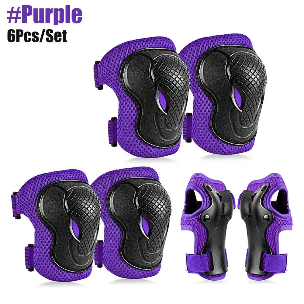 6PCS Kids Protective Gear Set - Knee/Elbow Pads + Wrist Guards for Scooter, Skateboard & Sports, Youth Safety Equipment (6-In-1)