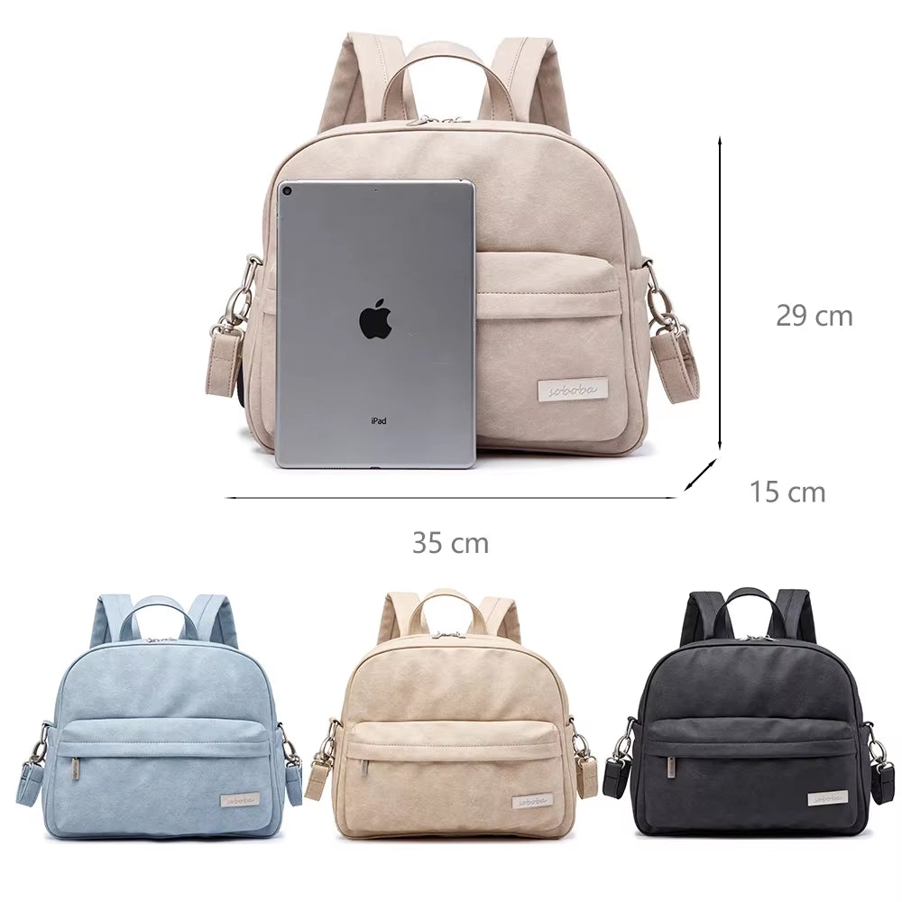 Soboba Solid Fashion Diaper Backpack for Baby Care Waterproof Multi-Function Nappy Changing Bag for Mother Stylish Diaper Bags