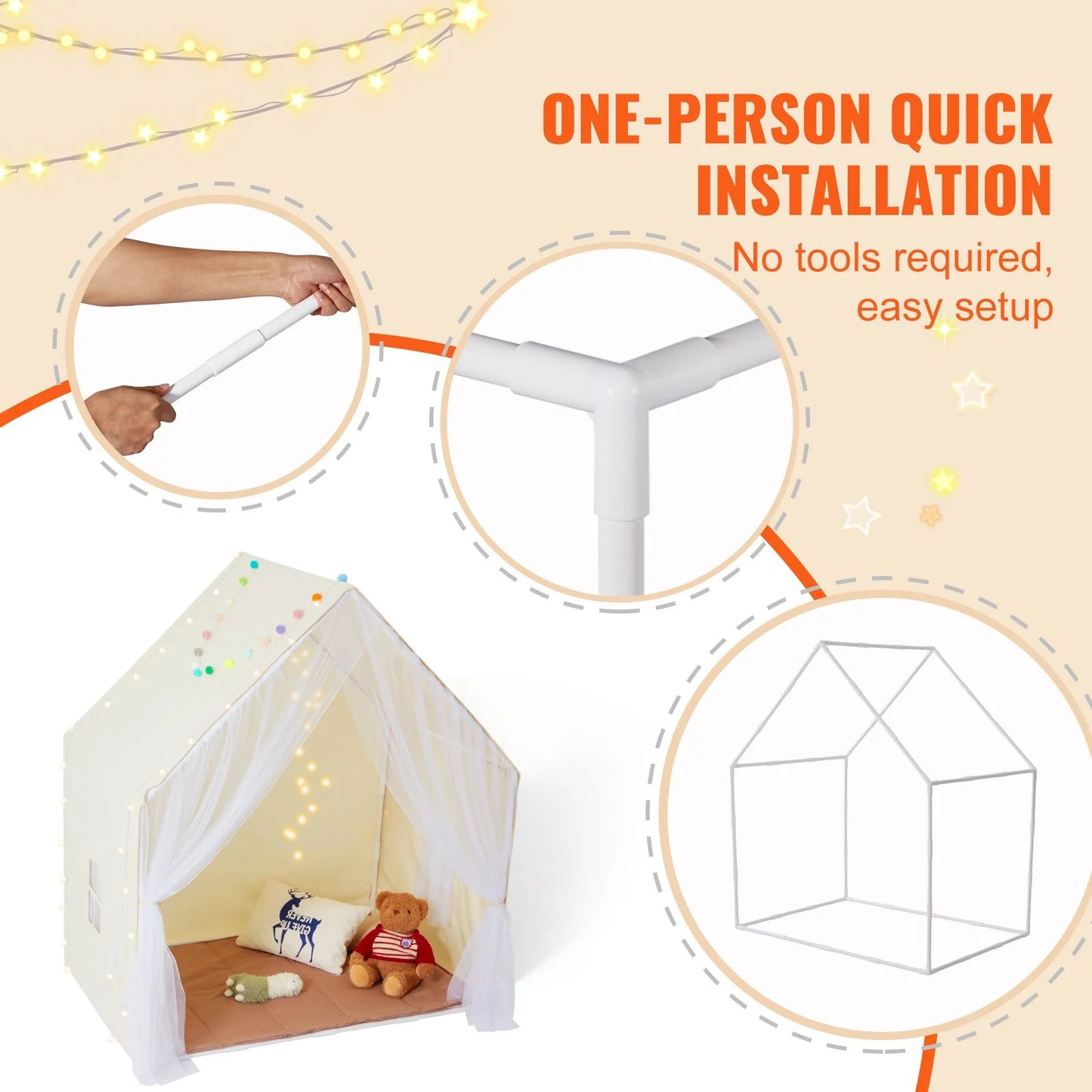 Kids Play Tent, Kids Tent for Kids 1-5 Years Old, Toddler Tent with Mat and Tent Lamp, Beige