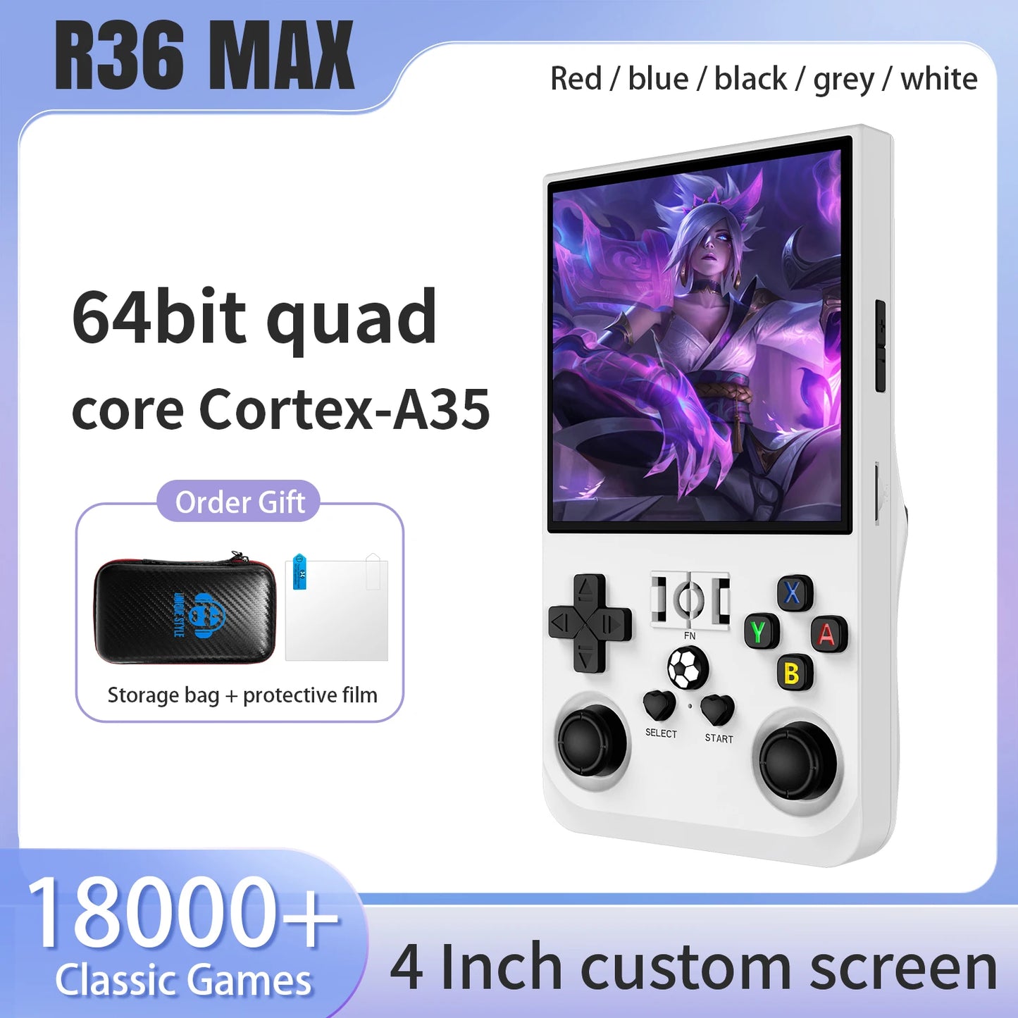 R36MAX Retro Handheld Console - 64/128GB Lag-Free Emulation 18000+ Games 4.0" IPS Screen Ergonomic Contour Grips