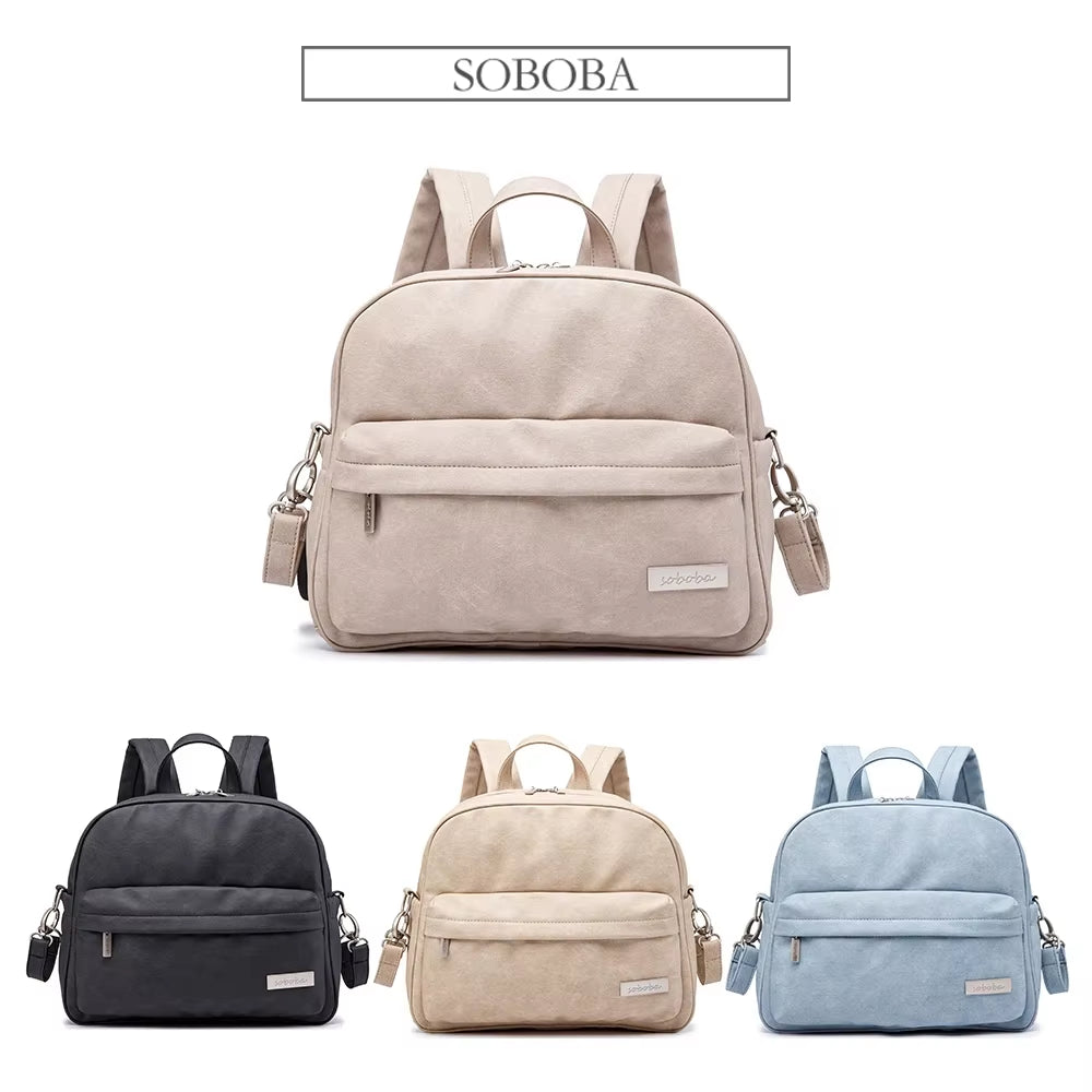 Soboba Solid Fashion Diaper Backpack for Baby Care Waterproof Multi-Function Nappy Changing Bag for Mother Stylish Diaper Bags