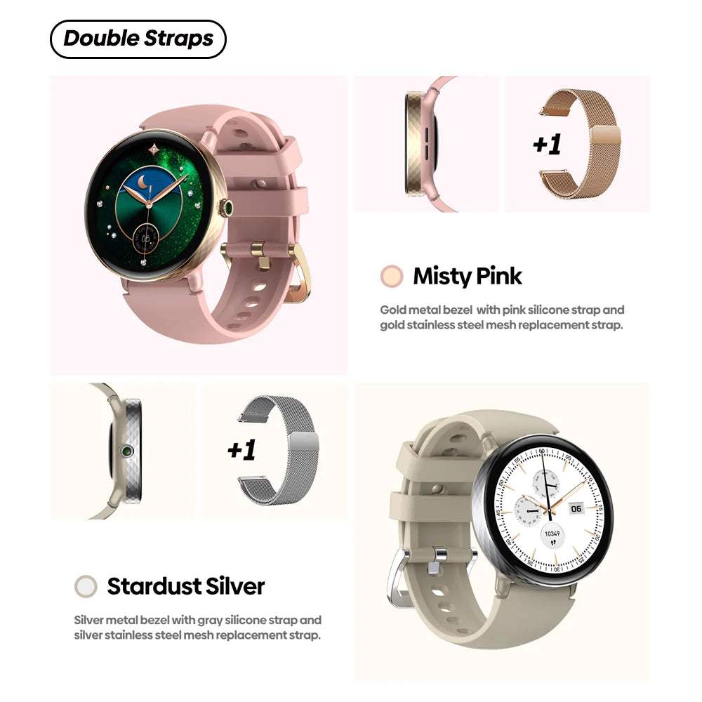 The NEW 2025 Lily 2 Voice Calling Female Smartwatch 1.2" AMOLED Screen Double Strap Health Management Sports Smart Watch