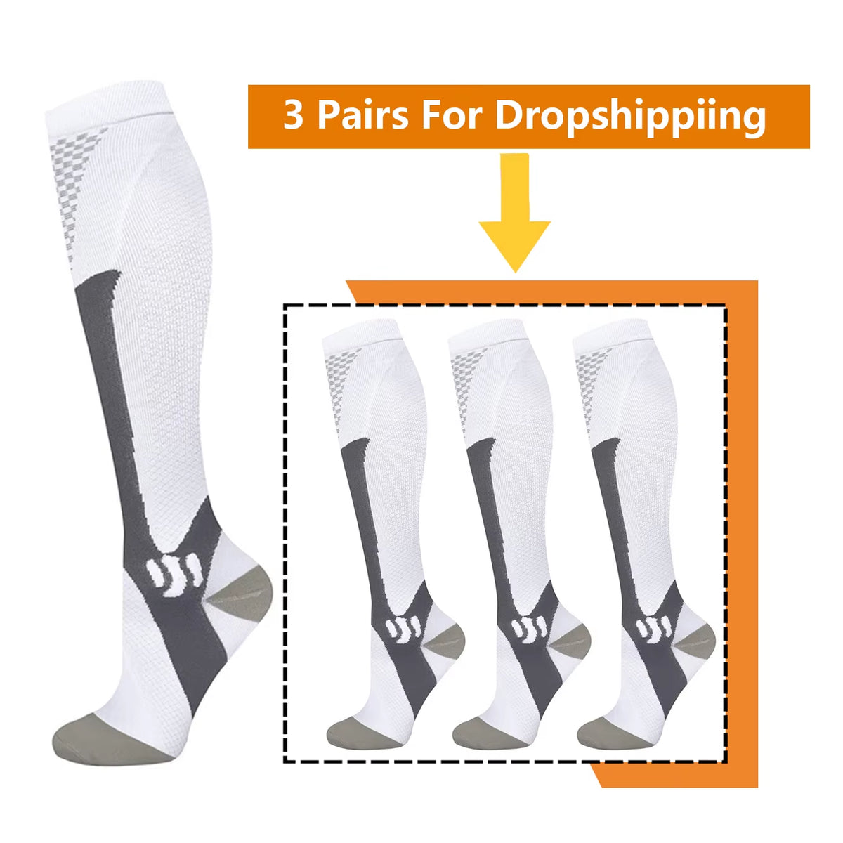 Brothock Athletic Compression Socks - 20-30 mmHg - 3 Pairs for Dropshipping - Nylon Medical Nursing Stockings