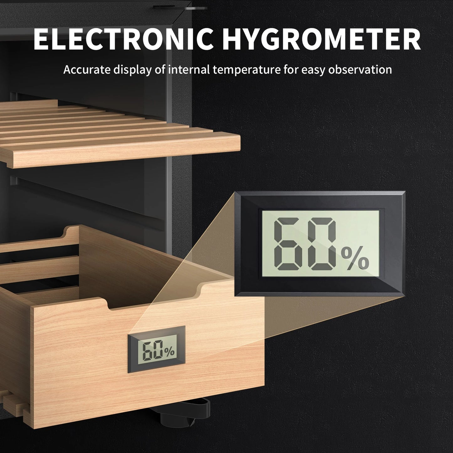 Humidor 16L with Cooling and Heating Temperature Control System Electric Cooler for 100 Counts with Digital Hygrometer Made with Spanish Cedar Wood Gift for Men 2 Layers