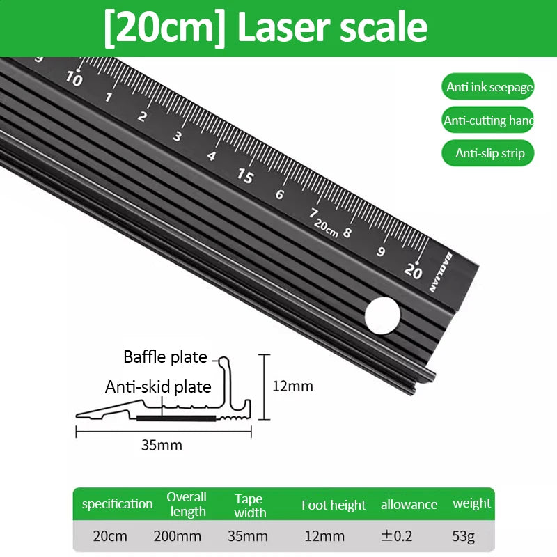 20/30/45Cm Multifunctional High Precision Aluminum Alloy Straight Ruler anti Cutting Hands Marking Ruler for Drawing Measuring
