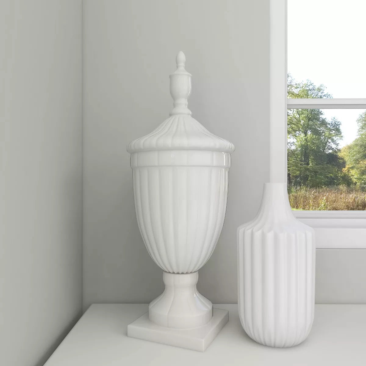 26-Inch Contemporary White Ceramic Vase - Elegant Large Tabletop Decor with Unique Design