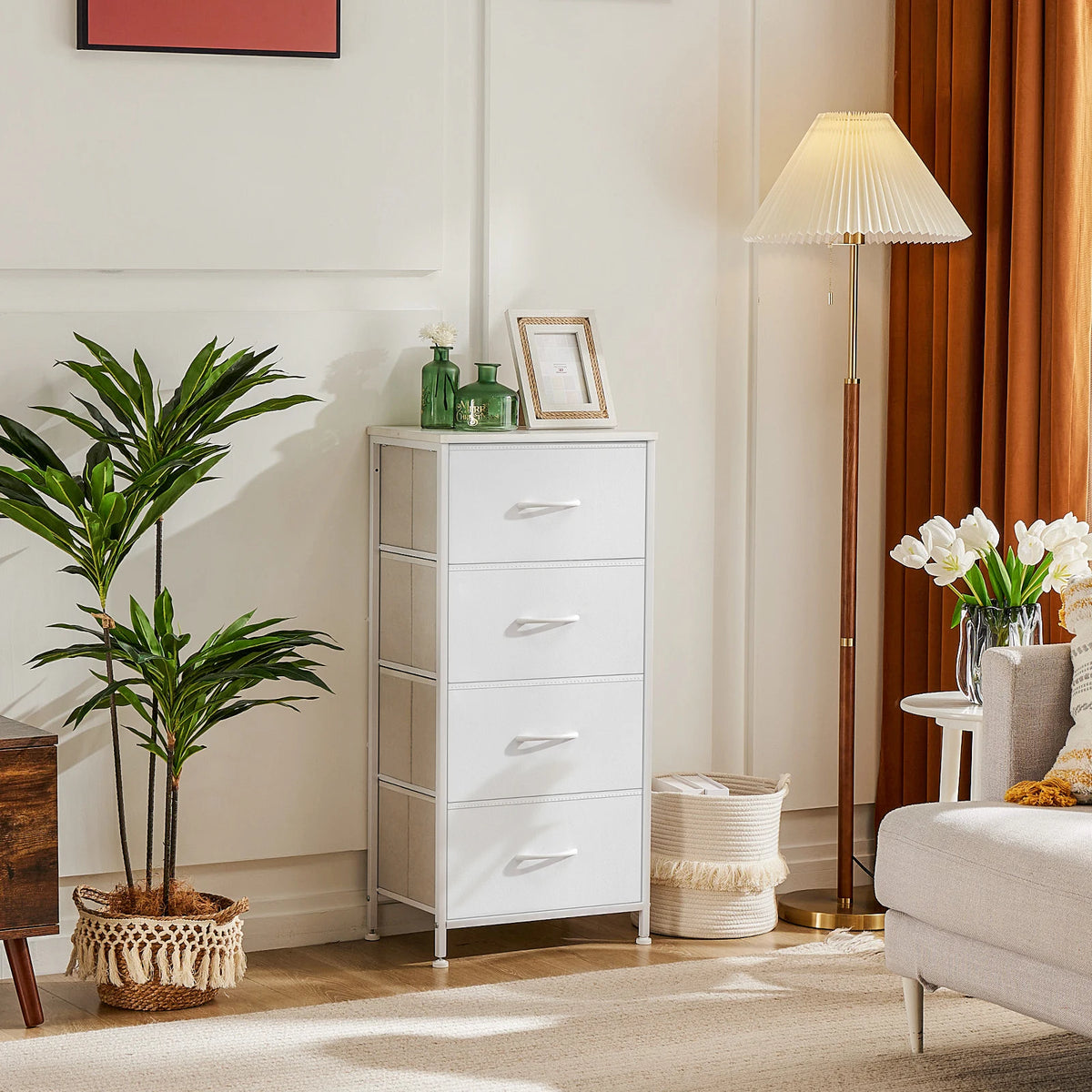 JHK Bedroom Dresser with 4 Fabric Drawers, Steel Frame Nightstand and Closet for Clothes Storage
