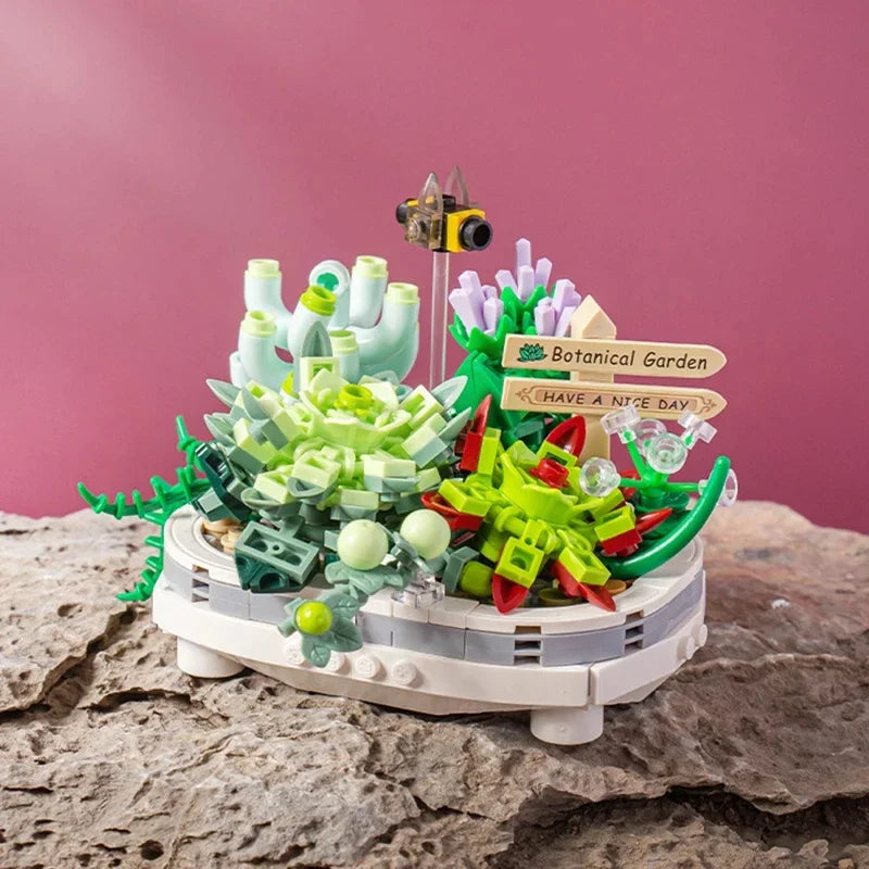Mini Plant Bonsai Building Block Flower Plant Cherry Blossom Tree Potted Bouquet Model Bricks Home Decoration Toy for Kids Gifts