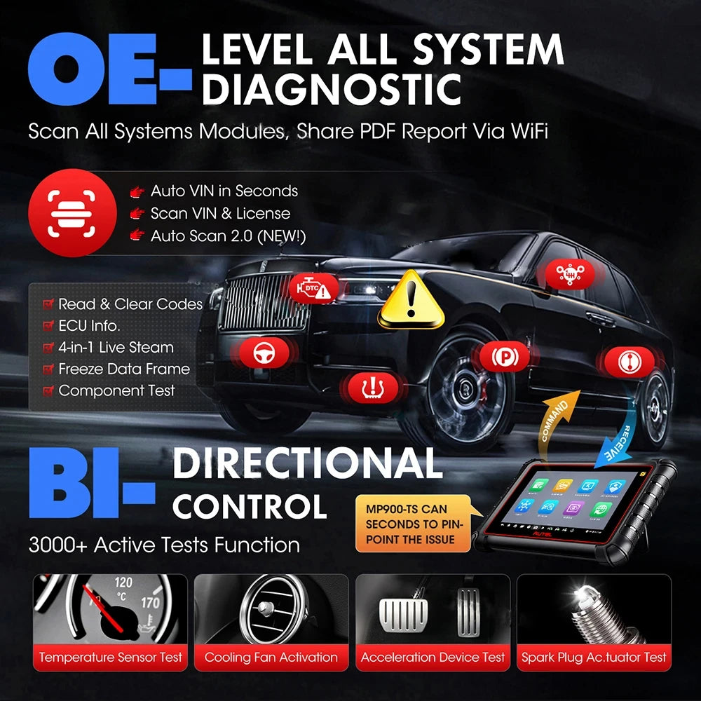 Autel Maxipro MP900-TS OBD2 Code Reader Car Diagnostics Scanner TPMS Programming Tools CAN FD Doip Upgraded of MP808S TS MP900BT