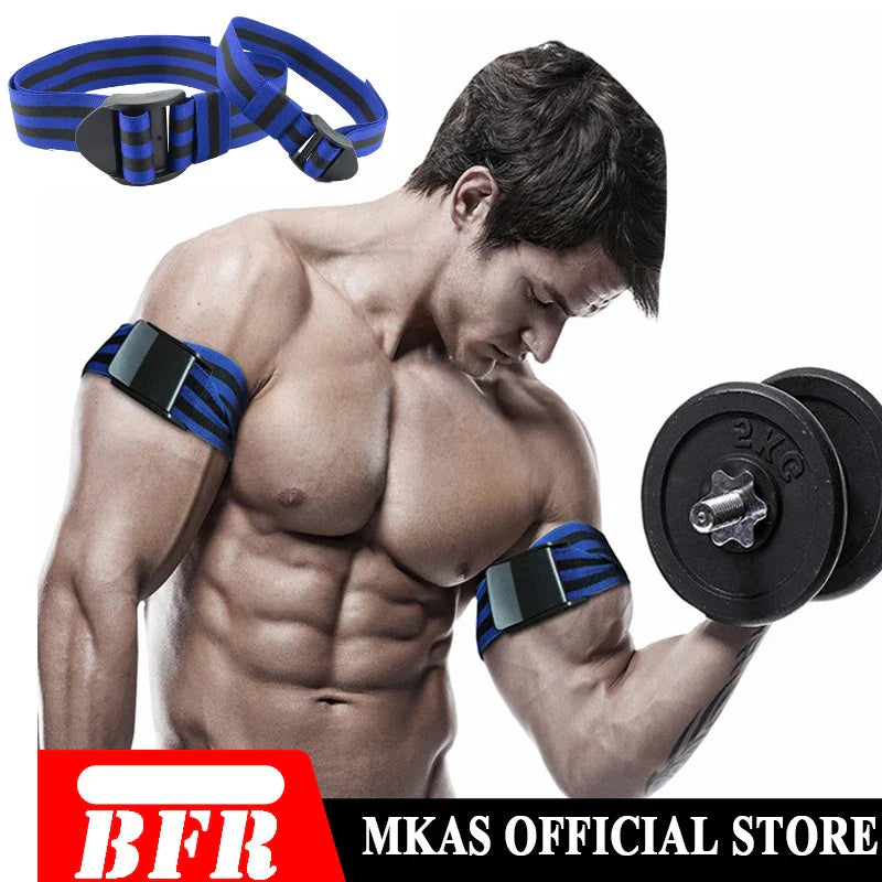 Blue PRO 4-Pack Bundle Blood Flow Restriction Bands for Arms and Legs - Occlusion Training Bands Help You Gain Muscle without Heavy Weight Lifting, Strong Elastic Strap + Quick-Release