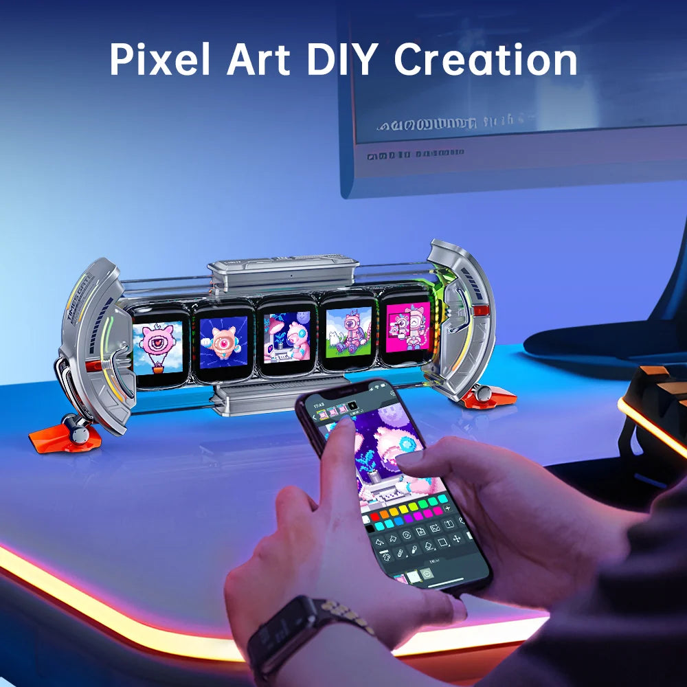 Times Gate Gaming Room Setup Digital Clock with Smart APP Control, Wifi Connect, RGB LED Display, Office Decor Cyberpunk