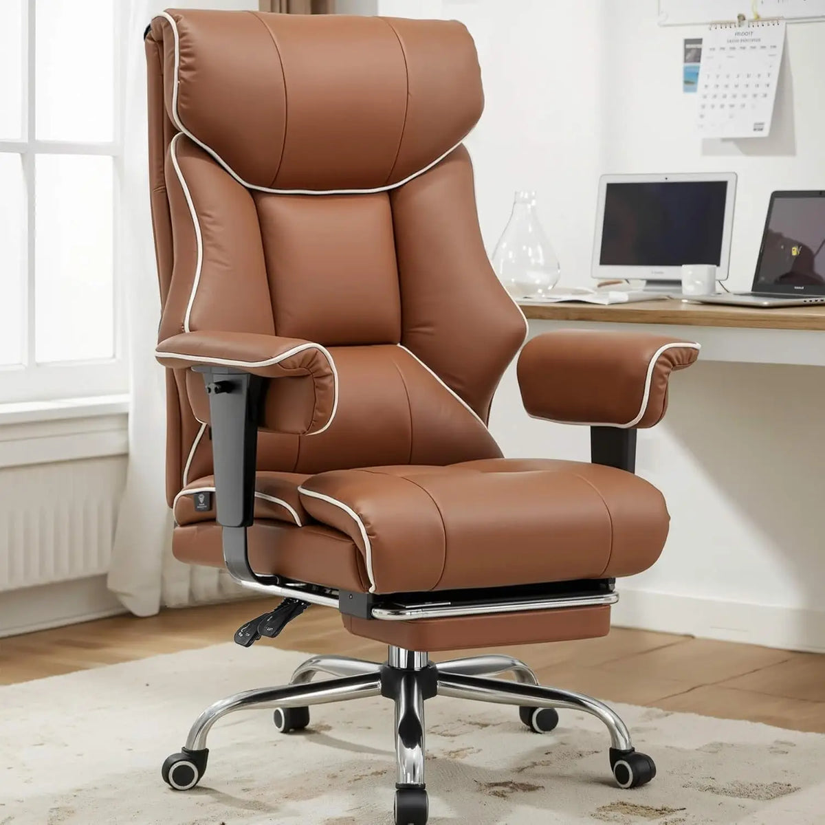 COMHOMA Executive High Back Leather Office Chair for Big and Tall Individuals, 400 lbs Capacity, Ergonomic Lumbar Support with Pocket Spring Cushion